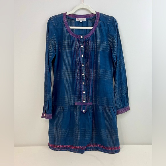 Johnny Was 3 J Workshop Navy Dress Tunic with Pink Embroidery - Picture 1 of 8